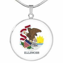 Express Your Love Gifts Illinois State Flag Necklace Engraved 18k Gold Circle Pe - £54.23 GBP