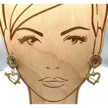 Vintage Love Dangle Stud Earrings, Gold Tone Oval with Dangling Crystal Heart - £30.24 GBP