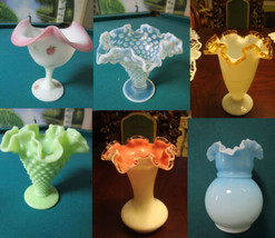 Fenton Glass Midcentury Vase Ruffled Borders Opalescent Satin Pick 1 - $63.00