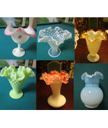 Fenton Glass Midcentury Vase Ruffled Borders Opalescent Satin Pick 1 - $86.16 CAD