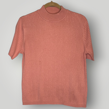 Vintage 1990s Top Pink Ribbed Short Sleeved Mock Neck Sweater Large G  - $24.19
