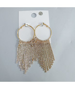 Forever 21 Gold Toned Hoops With Clear Rhinestones Tassels Earrings, Hin... - $6.93