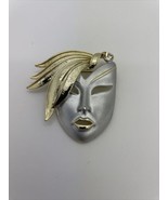 Masquerade Theater Face Gold And Silver Brooch Drama Halloween 2” - £3.10 GBP