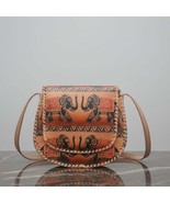 Handcrafted Leather Crossbody Bag with Elephant Print – Small Shoulder S... - $2,177.16 MXN