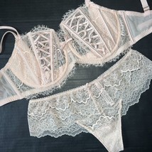 Victoria&#39;s Secret unlined 34DD,34DDD BRA SET M thong PINK lace up DREAM ... - £54.75 GBP