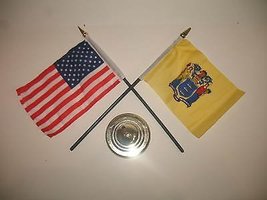 RFCO New Jersey State w/USA America American Flag 4&quot;x6&quot; Desk Set Gold Base - £3.10 GBP