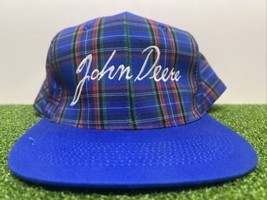 John Deere Trucker Hat Vintage Snapback Blue Plaid Crown Kc 90s Nwot - £46.72 GBP