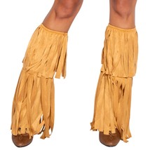 Fringe Leg Warmers Faux Suede Boot Covers Hippie Costume Tan Beige LW4209 - £23.34 GBP