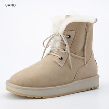 Sheepskin Suede Leather Women Fashion Casual Winter Ankle Snow Boots Natural Lin - £113.14 GBP