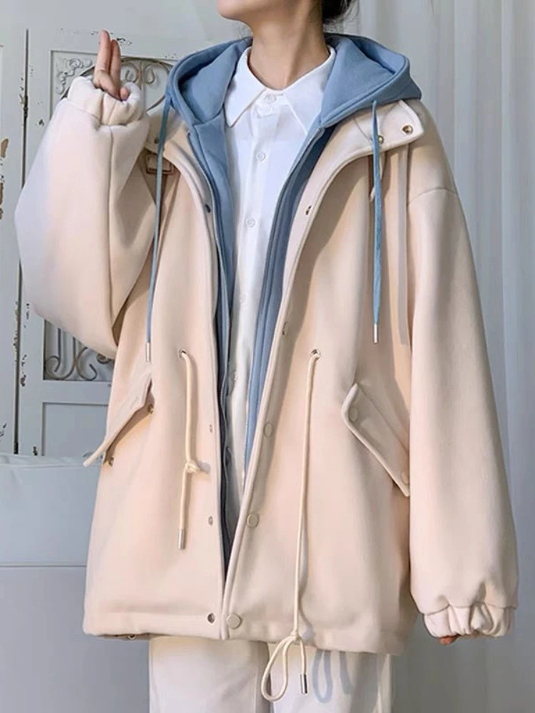 Gmiixder Fake Two-piece Velvet Thick Coat Men Women   Winter Trend en Coat Youth - £221.48 GBP