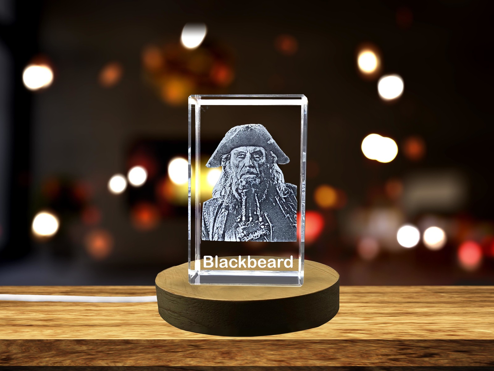 LED Base included | Captivating Blackbeard 3D Engraved Crystal - A Treasure for