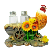 Chicken and Sunflowers Salt and Pepper Shaker Base Holder Glass Stoneware NEW - £21.17 GBP