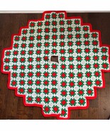 Vintage Christmas Tree Skirt Knitted Granny Squares Red Green 48&quot; x 48&quot; ... - €25,58 EUR