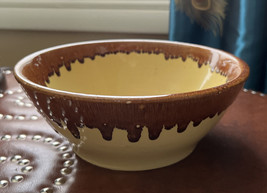 vtg RETRO Watt Art Pottery Orchard Ware Brown Drip Glaze Large Yellow Farm Bowl - £19.97 GBP