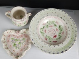 VTG Studio Art Moriage Porcelain 3 pcs Tea Pot, Decorated Plate. Trinket Plate - £19.57 GBP