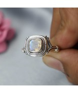 Anillo de diseñador de piedra lunar arco iris sólido 925 anillo de plata... - £35.46 GBP