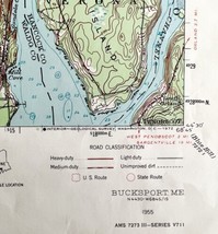 Map Bucksport Maine 1955 Topographic Geological Survey 1:62500 21 x 17&quot; TOPO1 - £29.50 GBP