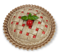 Vintage - WhittierWare 9" Cherry Pie Glazed Baking/Serving Dish with Lid (W/Box) - £25.39 GBP