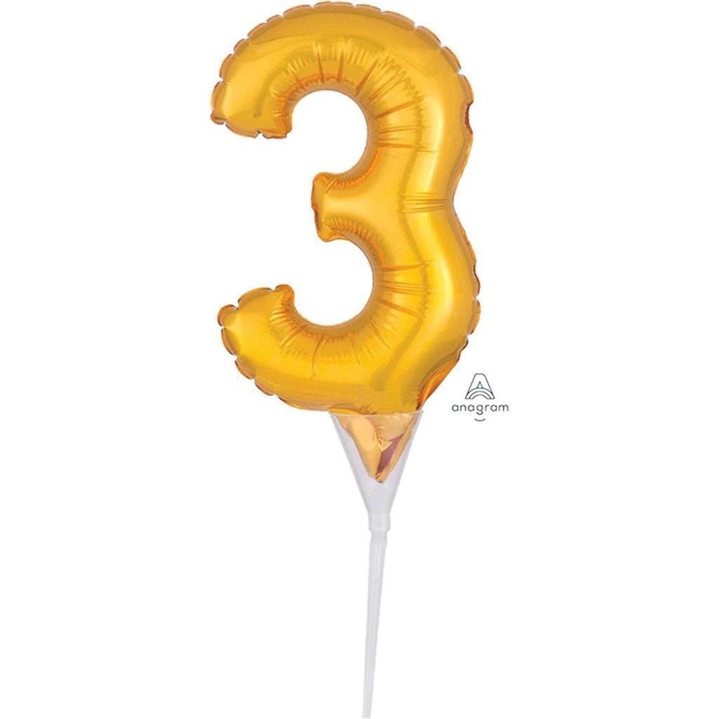 Anagram Gold Foil Mylar Air Filled #3 Balloon Mini 6&quot; Cake Topper Birthd... - $3.95