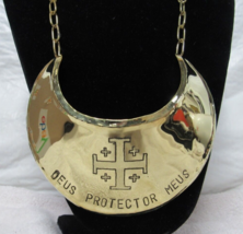 New Native 24&quot; Brass Deus Protector Meus God is my Shield Gorget Necklace 77g - £175.28 GBP