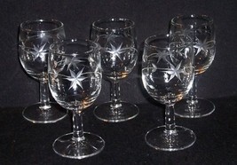 5 Vtg Starburst Etched Crystal Stem 5 1/2 Wine/Liqueur/Cordial Bar Glasses - £14.24 GBP