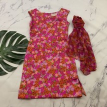 Marjorie Montgomery Vintage Sheath Dress 8 Pink Floral Silk Matching Scarf 60s - £53.42 GBP