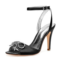Women High Heels Wedding Sandals Shoes Open Toe Satin Ankle Buckle Strap Heeled  - £64.24 GBP