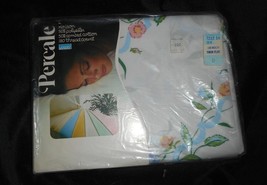 Vintage New Percale Twin Flat Sheet 39&quot; X 75&quot; Retro Multi Color Flowers Sealed - £22.13 GBP