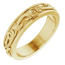 Authenticity Guarantee 
Floral 4 mm Wedding Band in 14k Yellow, Rose and... - £643.40 GBP+