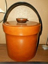 &quot;Leather&quot; Ice Bucket W Black Plastic Handle Plastic Liner Vintage - £17.50 GBP
