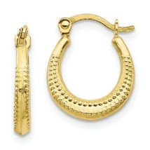 10K Yellow Gold Scalloped Textured Hollow Hoop Earrings - $84.26