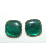 Vintage Deep Sea Green Sterling Signed B Sterling Clip Earrings Beau - $56.09