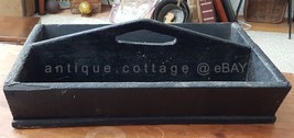 antique orig EARLY 22&quot; WOOD TOOL TOTE CADDY black PAINT BOX folk art TRE... - £114.74 GBP