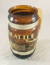 Vintage brown glass Seattle Mug 1970s with wooden handle  - £6.68 GBP