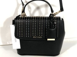 Calvin Klein Leilani Black Studded Satchel Handbag Purse - $197.99