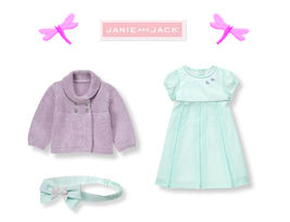 Janie and Jack baby girl "Petite Blooms"Dragonfly Dress/ Cardi 3pc Set 6... - $98.99