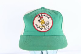 Vtg 70s Distressed I&#39;m A Mean Fighting Cock Rooster Spell Out Trucker Ha... - $98.95