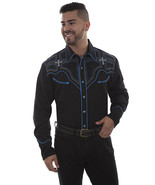 Men&#39;s Western Shirt Black Long Sleeve Rockabilly Country Cowboy Cross Em... - £69.84 GBP