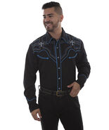 Men's Western Shirt Black Long Sleeve Rockabilly Country Cowboy Cross Em... - $87.38