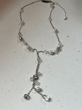 Silvertone Dainty w Faux White Pearl &amp; Clear Plastic Beads w Tassel Pendant Neck - £8.92 GBP