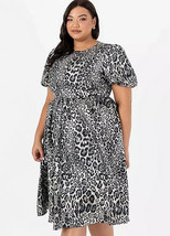 Lovedrobe Luxe Fit &amp; Flare Dress with Puff Sleeve Animal Metallic UK 20 (fm31-5) - £45.54 GBP