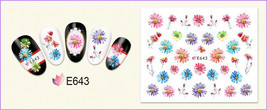 Nail Art 3D Decal Stickers beautiful pink blue green purple flowers E643 - £2.54 GBP
