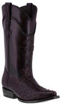 Mens Black Cherry Genuine Ostrich Exotic Skin Leather Western Cowboy Boots Snip - £231.76 GBP