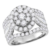 14kt White Gold Round Diamond Flower Cluster Bridal Wedding Engagement Ring - £3,223.04 GBP