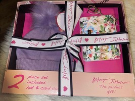 Betsey Johnson Pom Knit Hat &amp; Keychain Wallet Set Lavender MULTI-COLOR New - £73.37 GBP