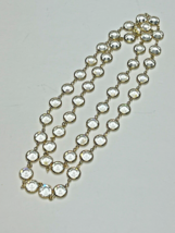 Swarovski Swan Tag Round Clear Crystal Gold Bezel Necklace 35&quot; Long Faceted - $57.42