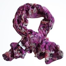 Ann Taylor LOFT Long Thin Floral and Splotchy Scarf Purple Navy Pink NWT - £17.44 GBP