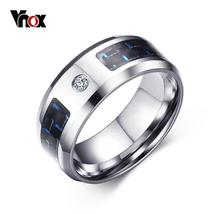 VNOX Fashionable Stainless Steel Men&#39;s / Gents Ring with Carbon Fibre &amp; CZ - £8.78 GBP