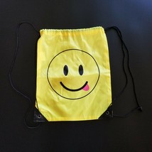 Drawstring Bag Backpack Gym Shoes Bag Black Yellow Smiley Face Happy Tongue Out - £5.72 GBP