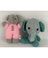 Cath Kids Elephant Pink Grey Handmade Crochet Blue Animal Toy Craft  - $24.70